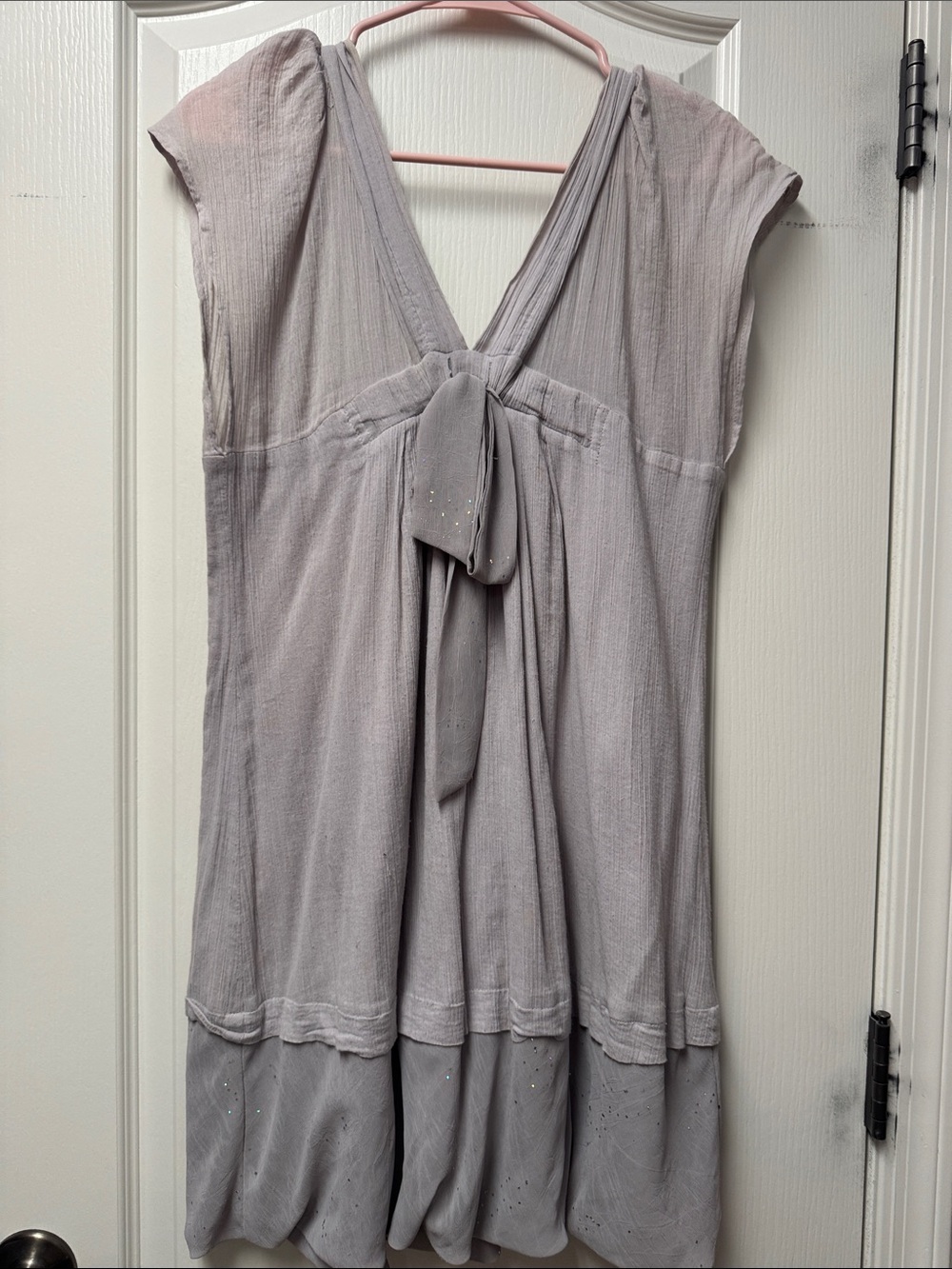 One-Shoulder Light Gray Tie-Front Dress